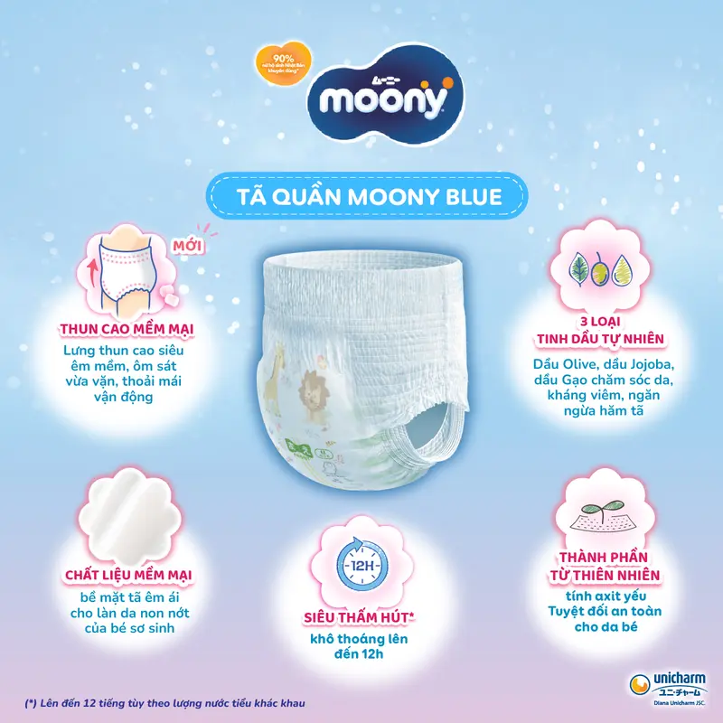 [COMBO 2-TẶNG DDVSPN COOL+ 250ML] Moony Tã/bỉm quần xanh M52/ L44/ XL38/ XXL26 - Nhập khẩu Nhật Bản 4