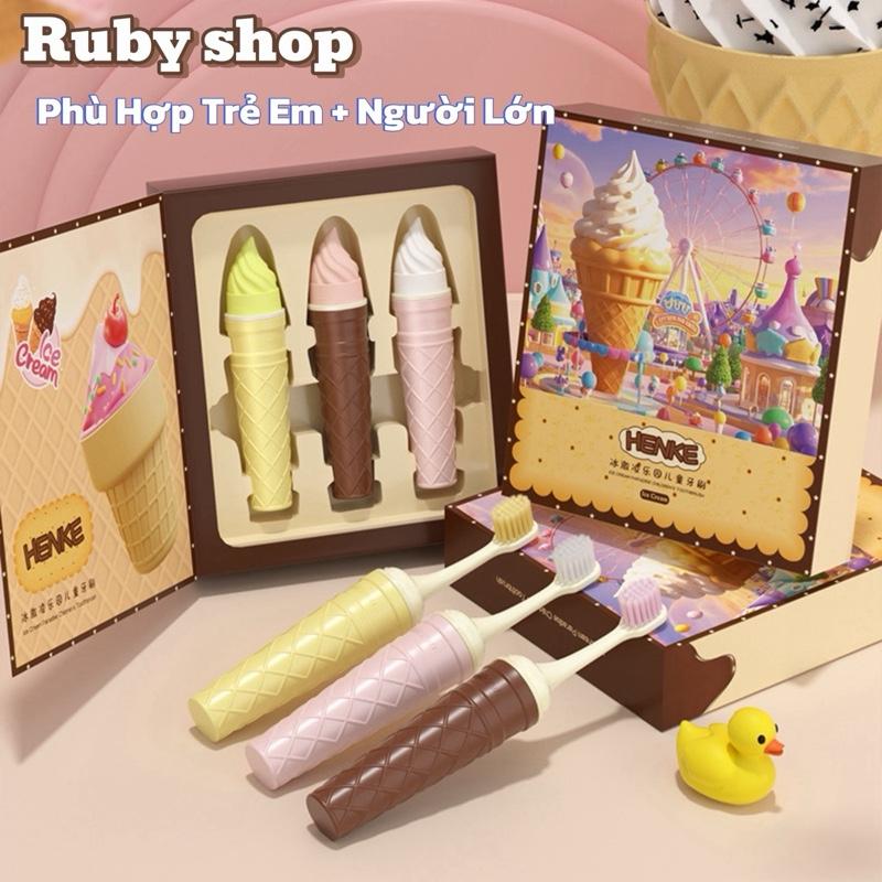 Mới Bộ 3 Bàn Chải Đánh Răng “Que Kem Đáng Yêu” Gấp Gọn Dành Cho Trẻ Em Kèm Hộp Đựng Siêu Đẹp Lông Chải Mềm Có Thể Dùng Cho Cả Người Lớn