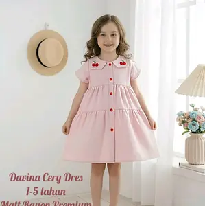 Davina Cery Dres Anak Perempuan 1-5 Tahun Dres Bordir Ceri Rayon Premium Nyaman & Baju Adem  Lengan Pendek