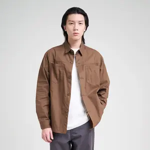 M231 Jaket Pria Overshirt Canvas Panjang Coklat 0696C