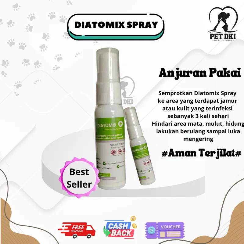 Diatomix Obat Spray Kutu dan Jamur Kucing Anjing Scabies Demodex Borok 20ml obat jamur kucing 1