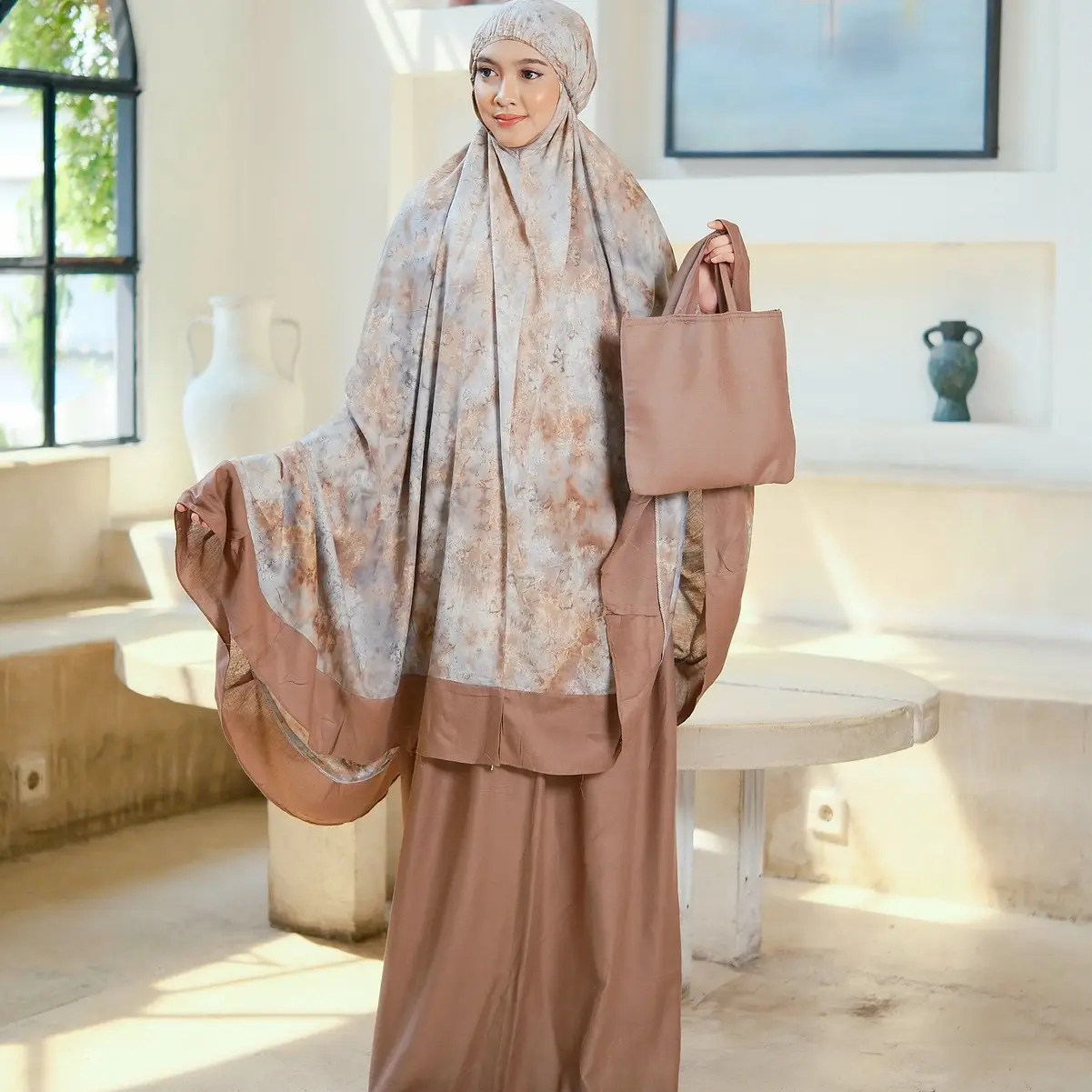 mukenah cantik wanita dewasa muslim motif tie dye granada kombinasi size jumbo bahan katun rayon bali halya shop