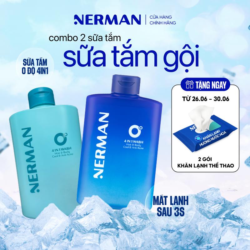 [Mua 1 tặng 1] Sữa tắm gội MÁT LẠNH TOÀN THÂN hương nước hoa cao cấp NERMAN 0 Độ 4in1 330ml Dưỡng Body Dưỡng thể [tặng 1 gói khăn lạnh thể thao]