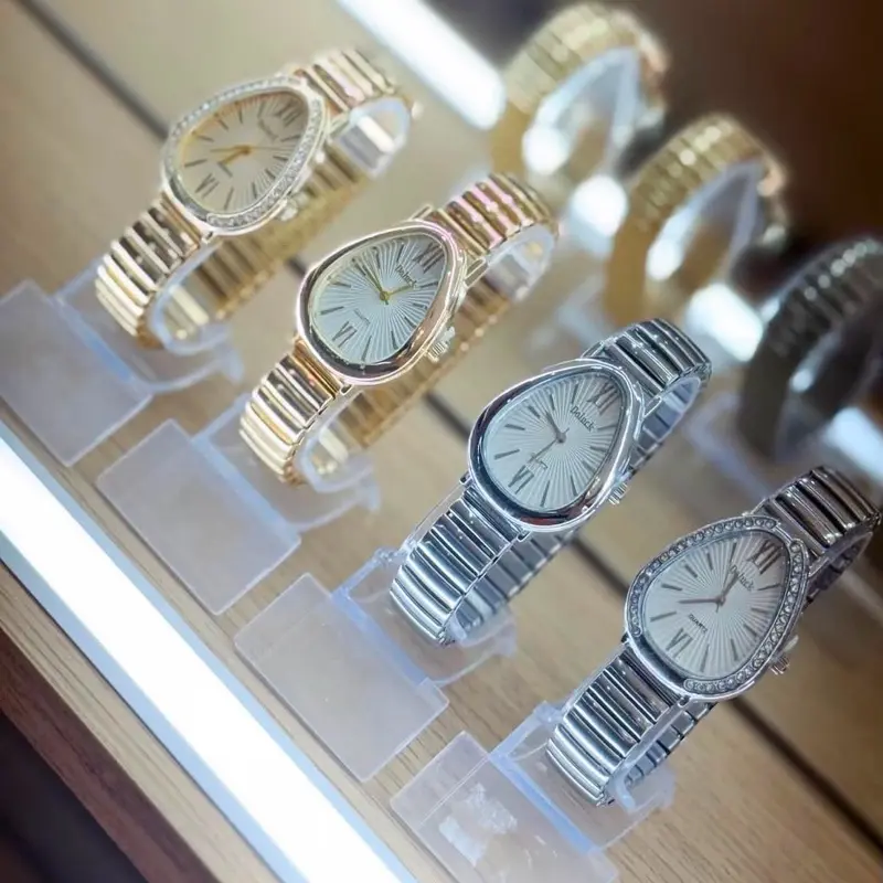 Relógio Feminino Elegante com Pulseira Elástica Estilo Cobra – Com e Sem Strass