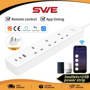 Jalur Kuasa Pintar, SWE WiFi UK Standard, Kuasa 3 USB (2C1A 35W) dan 3 Outlet Kawalan Individu, Pemeteran, Kawalan Jauh, Perlindungan Lonjakan, Kawalan Suara dengan Alexa & Pembantu Google