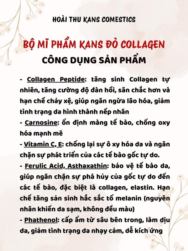 Product Introduction of Set Dùng Thử Bộ KANS Đỏ Collagen Dưỡng Ẩm Căng Bóng & Mềm Mịn Da: Toner + Lotion 20ml + Serum 5,4ml + Dưỡng 10g 3