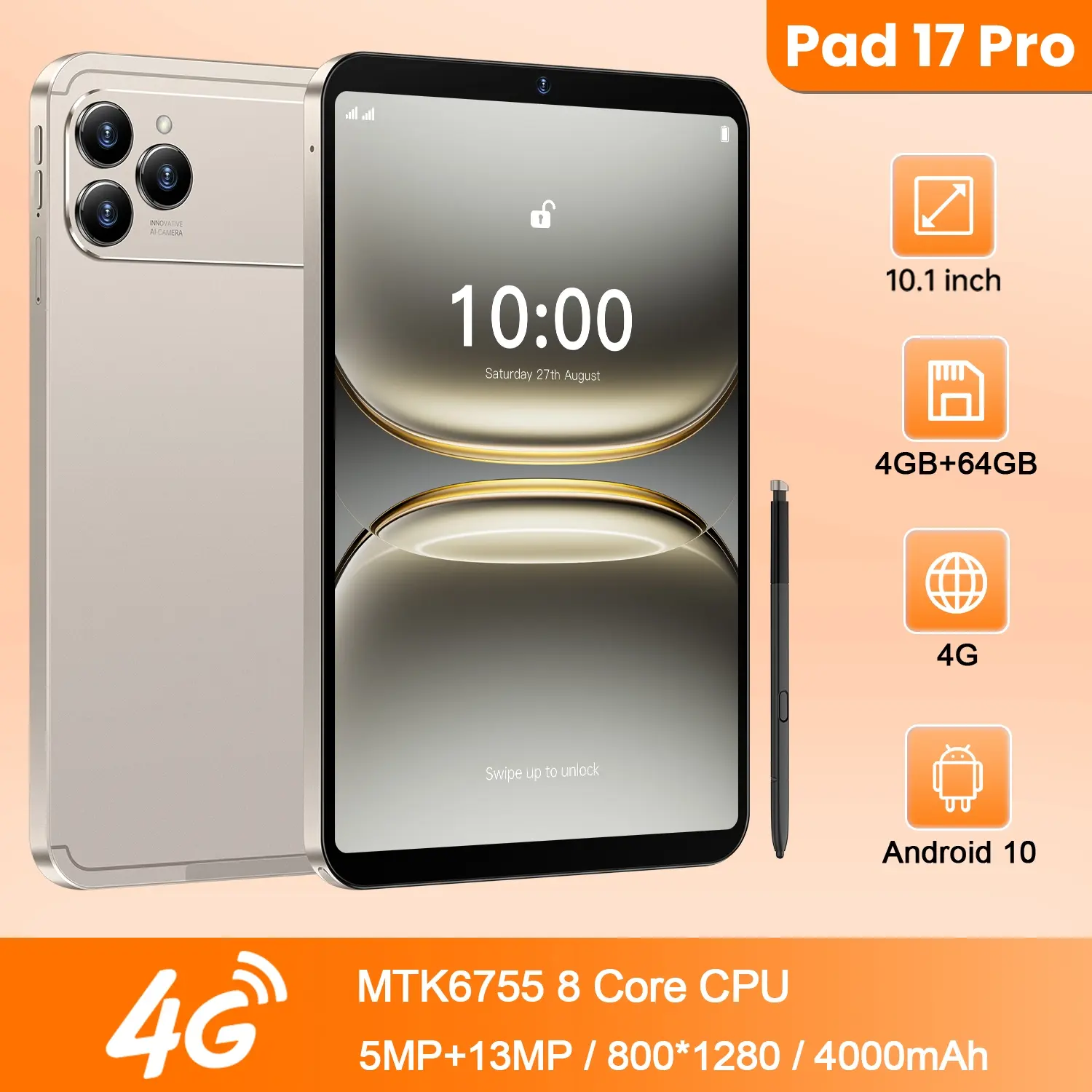 Pad 17 Pro Max Tablet - 10.1-inch Android 12 with 512GB storage