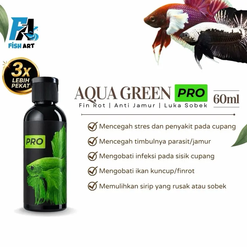 Aqua Green Pro 60ml - Obat Ijo Ikan Hias Kuncup Anti Jamur Luka Sobek
