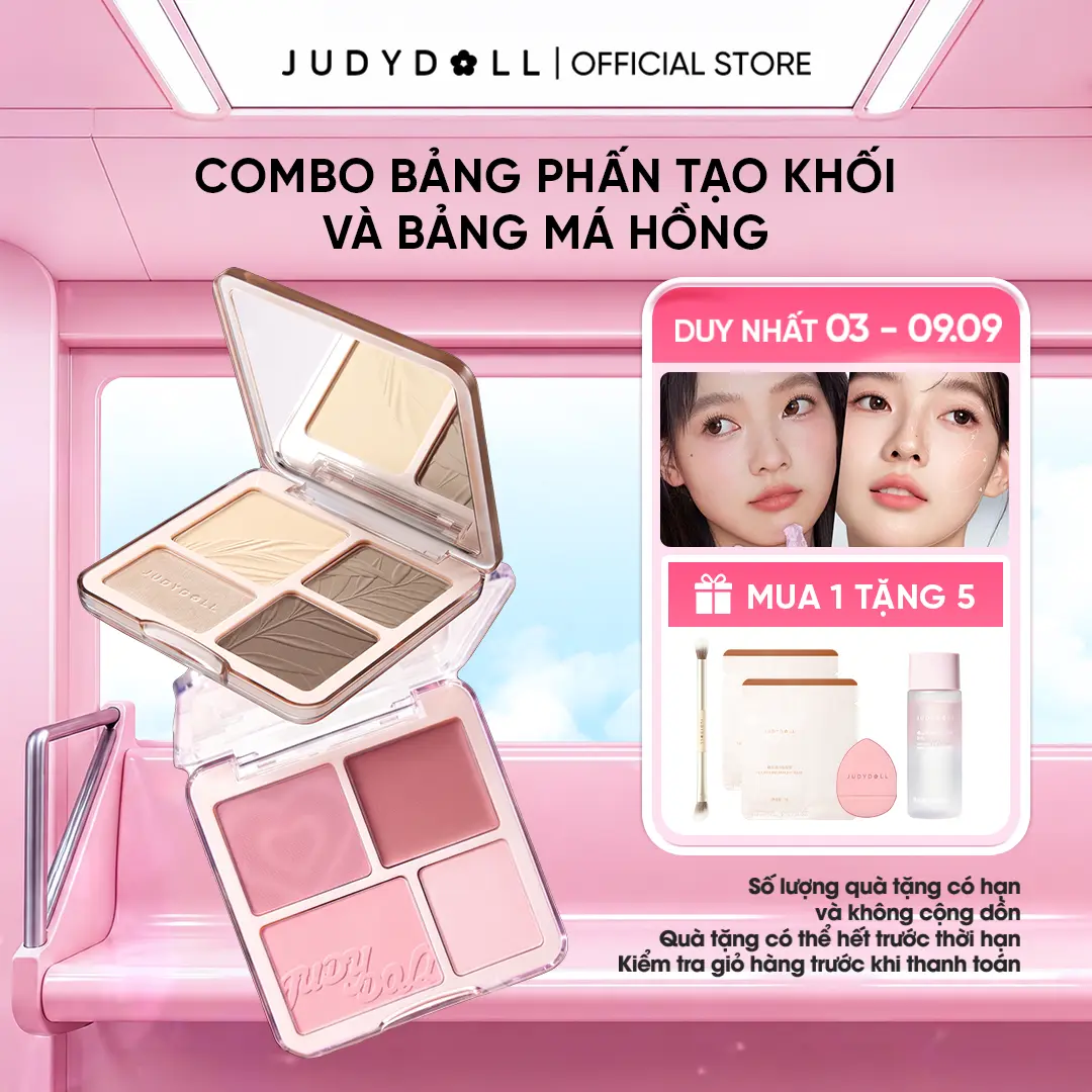 Combo Judydoll bảng phấn tạo khối và bảng má hồng Highlight Contour Palette & Blush Highlight Palette