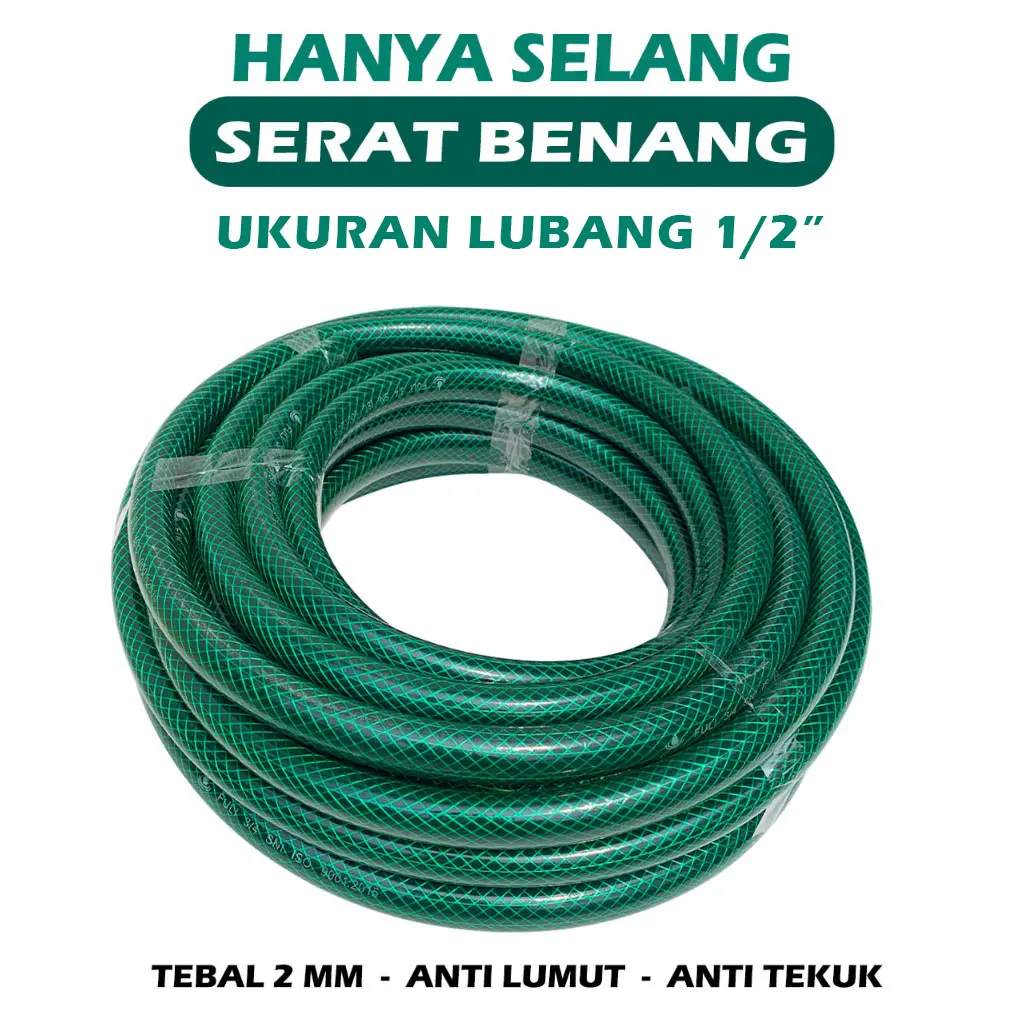 HANYA Selang Serat Benang Ukuran 1/2" - Selang Air Serat Benang Hijau Tebal 2mm - Anti Lumut Anti Tekuk
