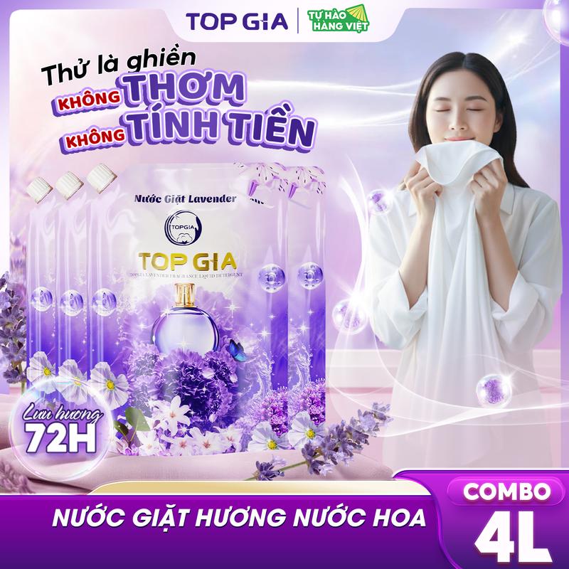[MUA 2 TẶNG 2] Combo 2 Túi Nước giặt xả TopGia hương Lavender Tặng 2 Túi  Nước Giặt Hương hoa hồng 1L -  Nước giặt xả quần áo làm sạch, ngừa khuẩn, làm mềm vải và lưu hương dài lâu. nth [SẢN XUẤT TẠI VIỆT NAM]