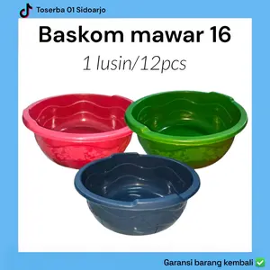 Baskom Mawar UK 16 Bahan Plastik 6 Pcs dan 1 Lusin 12 Pcs Baskom Serbaguna Murah Tebal untuk Kebutuhan Harian Anda