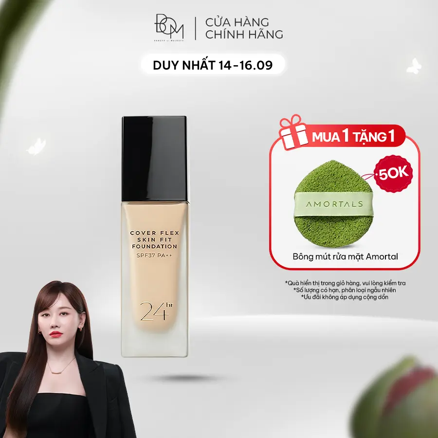 Kem Nền Lâu Trôi Che Khuyết Điểm B.O.M Cover Flex Skin Fit Foundation 30ml, Kem Nền Mỏng Mịn, Dưỡng Ẩm, Lâu Trôi 24H