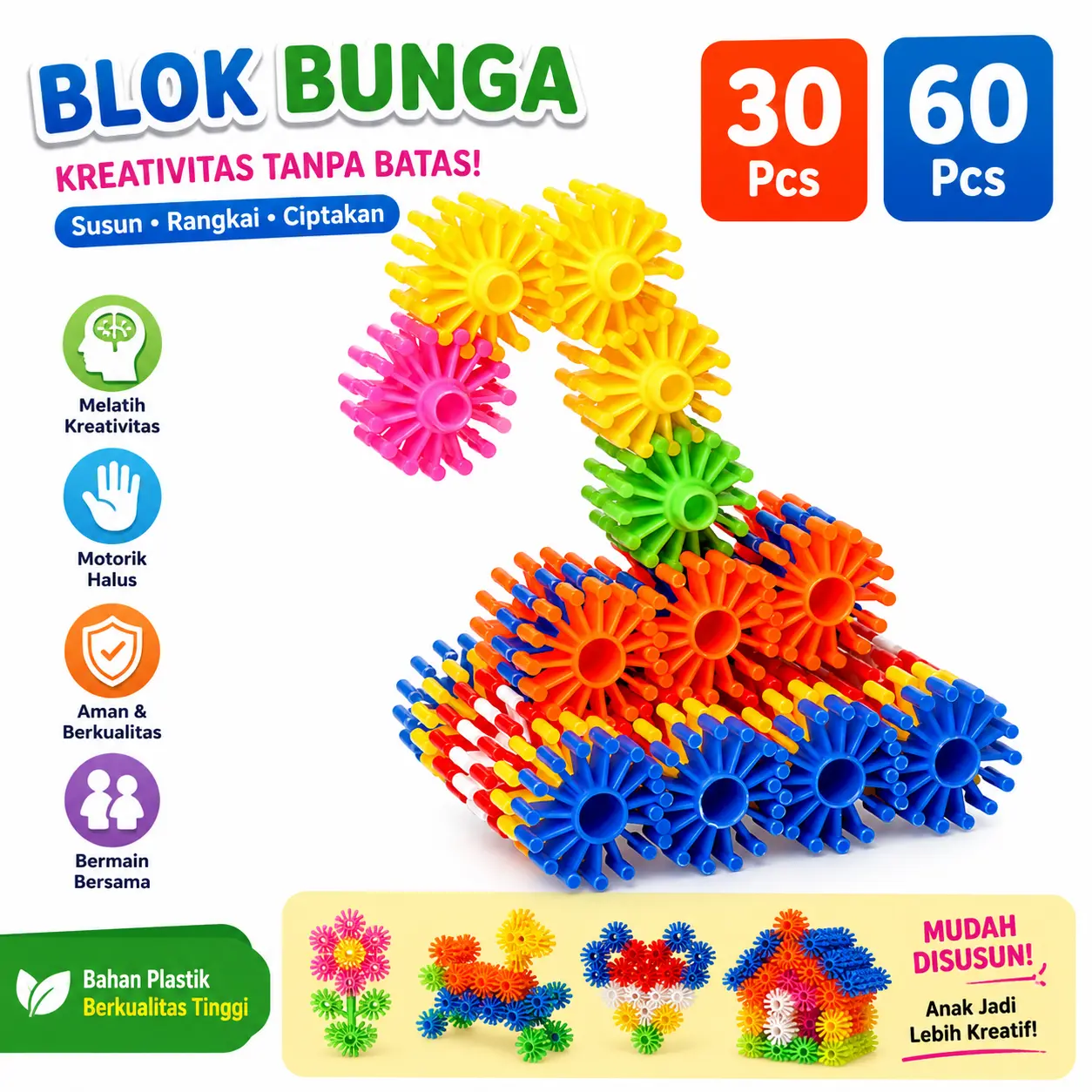 COD 30/60pcs Anak-Anak Pendidikan Awal Bricks Mainan Diy Building Blocks Puzzle Set Awal Gear Bricks Permainan Desktop Mainan Anak