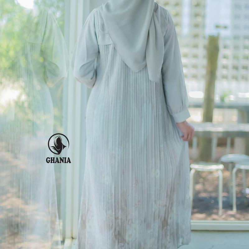 Meycha Ghania Dress Cantik simple Elegant Terbaru Bahan Silk Malika Gamis Mewah 5