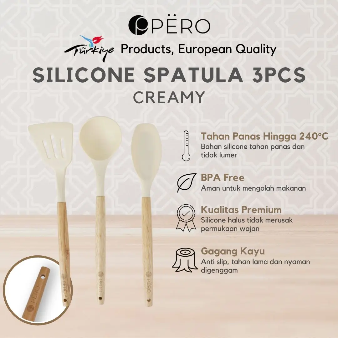 [KOKO PANCI PO 30 HARI] Pero Silicone Spatula set of 3 / Set Spatula Silicon / Anti Panas / SCRAPPER, SOLID SLOTED, SPATULA