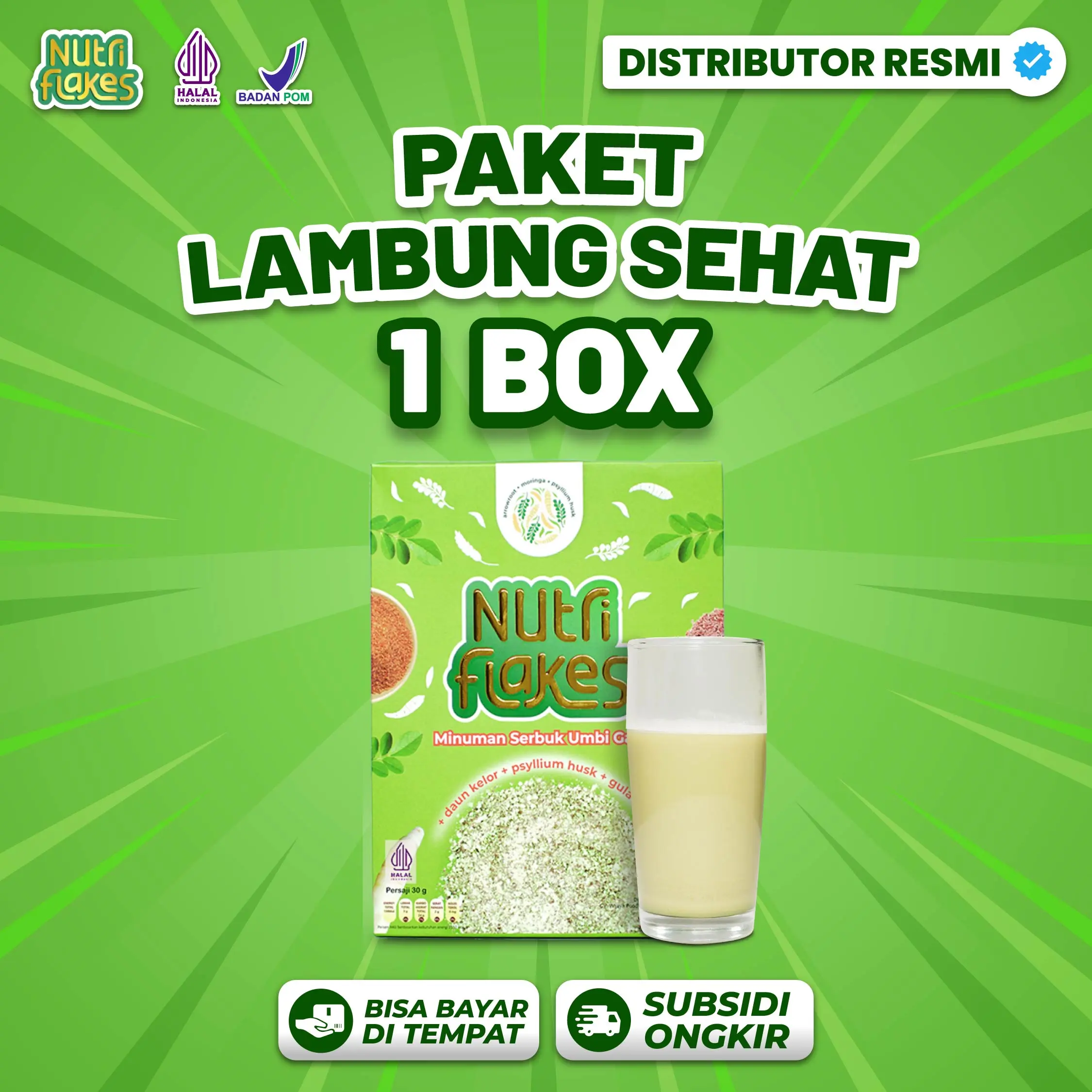 Nutriflakes Original Sereal Umbi Garut Susu Granola Oatmeal Bantu Masalah Maag Asam Lambung Isi 280 gram BPOM Halal