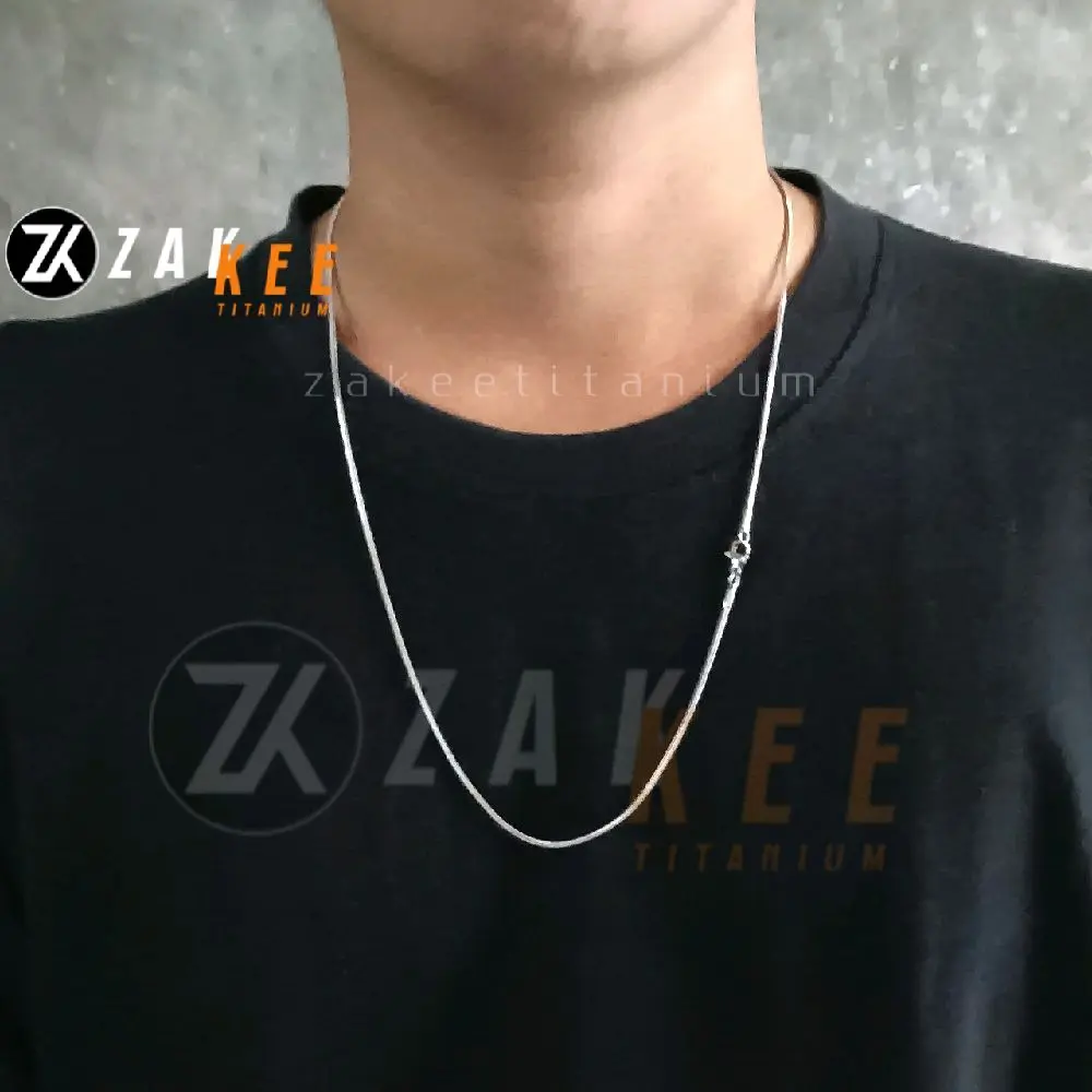 Kalung Titanium Pria Wanita Anti Karat Cowok Cewek Aksesoris Silver Perak Emas Belut Bulat Cowo Cewe Laki-laki Perempuan
