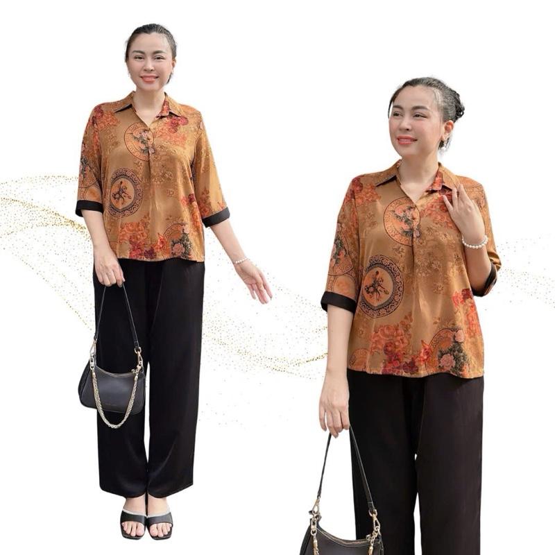 Y28 Set Đồ Áo Lụa Latin Phối Quần Mango Cao Cấp Hoạ Tiết Hoa Văn Tinh Tế, Đẹp Sang, Có Thể Mặc Đi Chơi, Ăn Tiệc, Đủ Size (45-80kg)