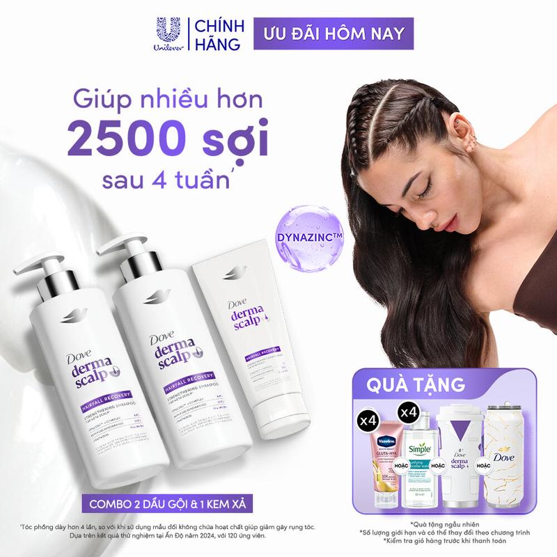 [1] Combo 2 Dầu Gội & 1 Kem Xả Giảm rụng & Giúp tóc Phồng Dày Dove Derma Hairfall Mới 350G*
