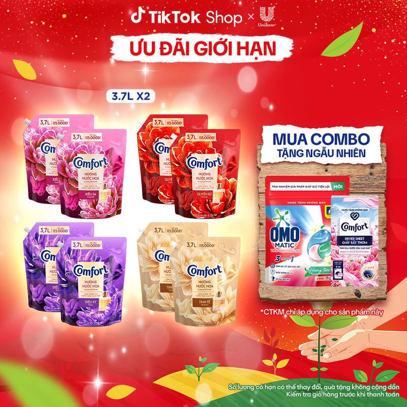 Combo 2 Nước Xả Vải Comfort Hương Nước Hoa 100 Giờ Lưu Hương túi 3.7L 1