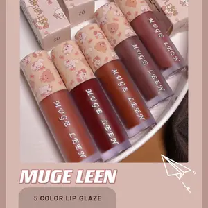 Muge Leen Little Bunny Bear Lip Mud Velvet Matte Water Wave Amber Lipcream Original Lipstick Lipgloss Waterproof Tahan Lama Tekstur Matte Cakupan Penuh Tahan Air dan Keringat Cocok untuk Berbagai Acara