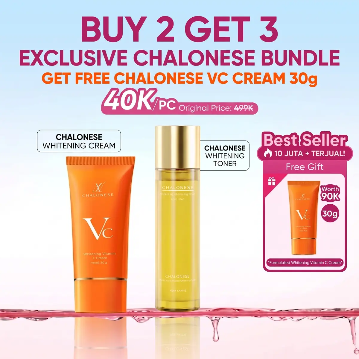 [BPOM COD] CHALONESE buy 1 get 3 paket glass skin [toner+2pcs vc cream] menutrisi melembabkan menglowingkan wajah makeup tanpa ribet hasil glowing natural dan aman untuk kulit sensitif tone up cream mencerahkan menutupi dark spot