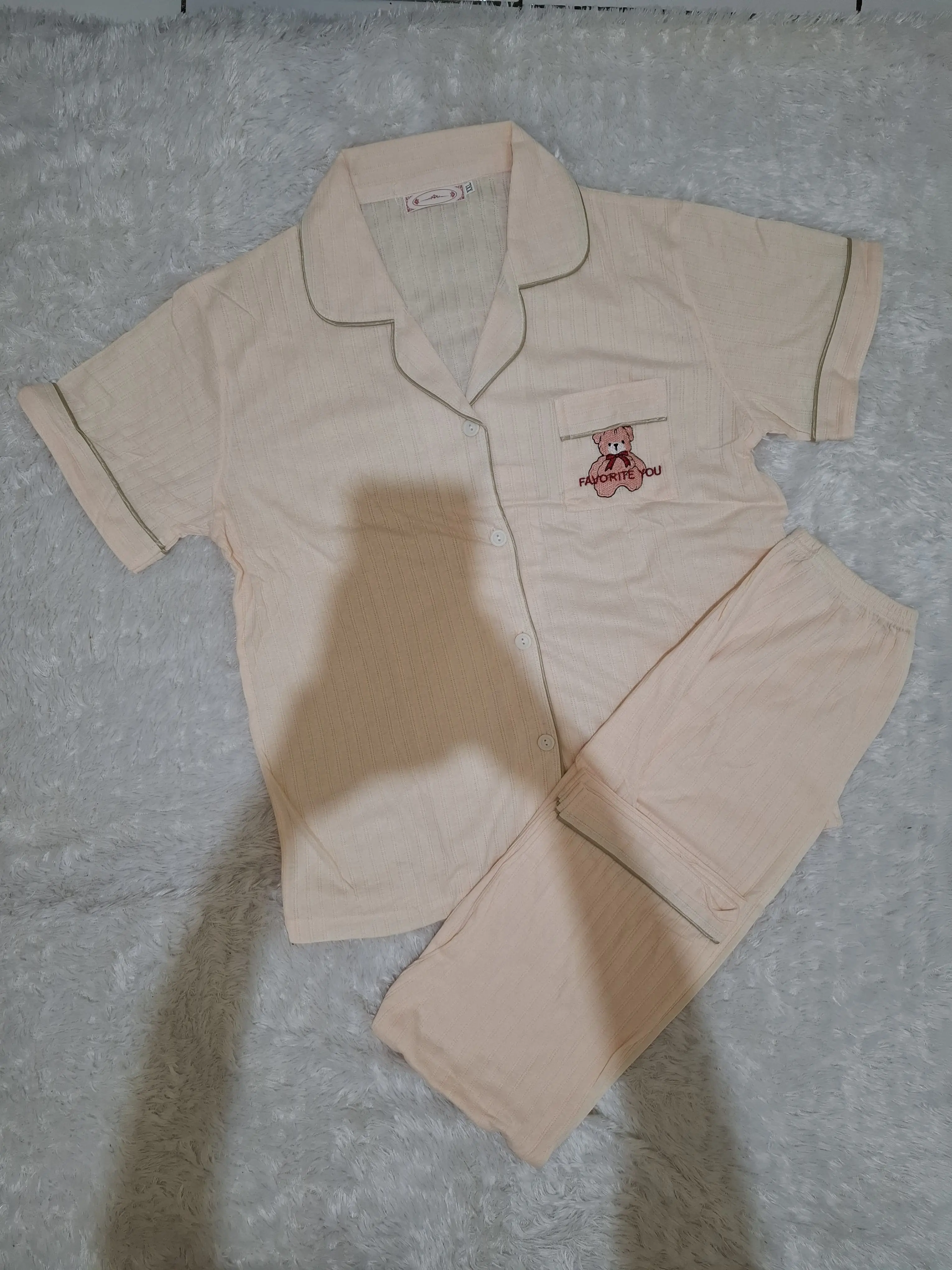 Setelan Baju Tidur Wanita Dewasa Lengan Pendek Celana Panjang Kancing Cp Premium