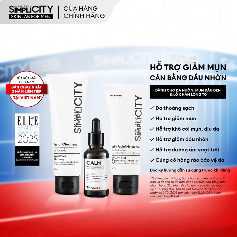Bộ sản phẩm hỗ trợ chăm sóc da mụn nhẹ & vừa cho nam Men Stay Simplicity Acne Relief Skincare Trio gồm: Sữa rửa mặt 100g, Serum Calm 30ml & Kem dưỡng ẩm 80g 1