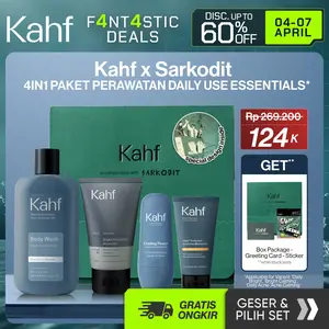 [GET SPECIAL BOX FOR GIFT] KAHF PAKET PERAWATAN DAILY USE ESSENTIALS BUNDLE 4IN1 PERSONAL CARE SET - Face Wash, Sunscreen Moisturizer, Body Wash, Deodorant - Wajah Cerah Tanpa Ketarik & Badan Wangi + Bersih Seharian