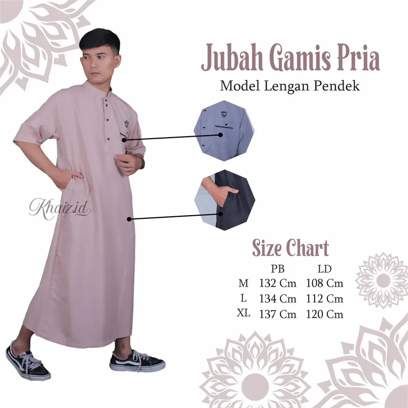 Gamis Pria Remaja Dewasa Model Lengan Pendek Model Kancing Sultan Dubai Gamis Pria Jubah Polos Muslim 7