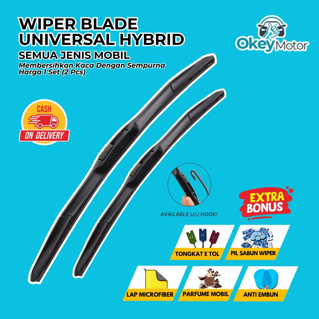 Wiper Mobil Hybrid Blade Universal Bonus 5 Item 1 Set Kiri dan Kanan Pembersih Kaca Depan