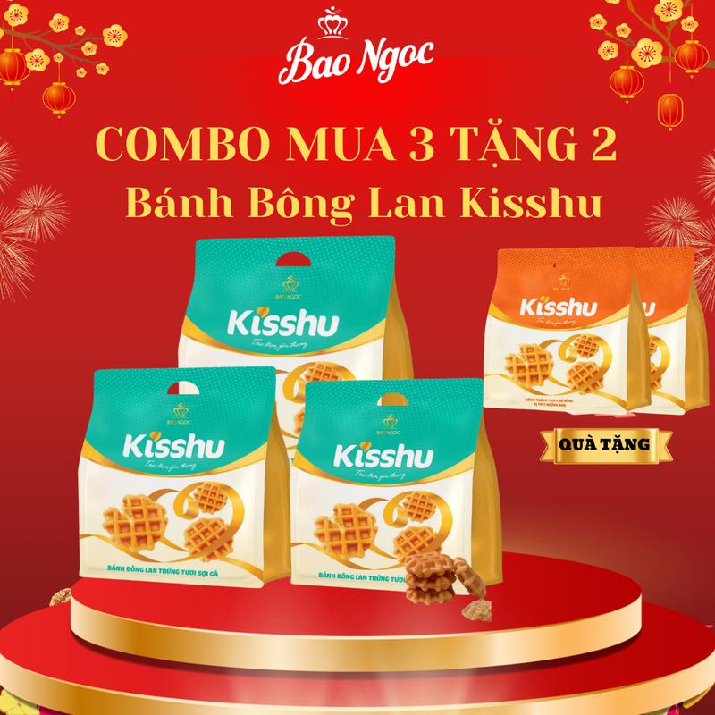 Mua 3 Bánh bông lan Kisshu trứng tươi sợi gà + Tặng 2 Bánh bông lan Kisshu vị thịt nướng bbq