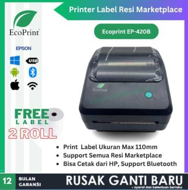 Jual Printer Thermal EP420B ECOPRINT Barcode Label Resi 4 Inch Barcode ...