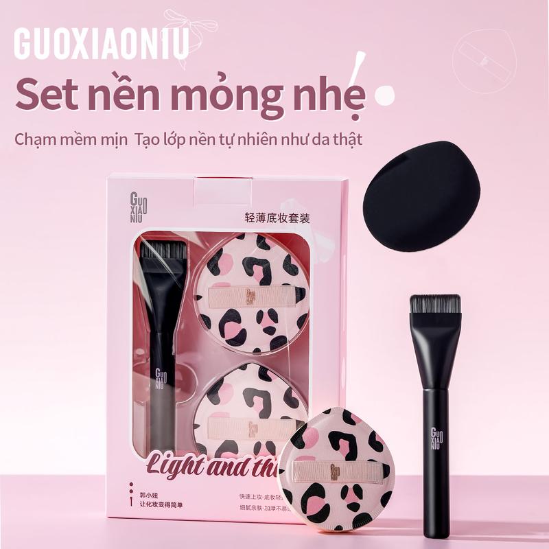 Set nền mỏng nhẹ GUOXIAONIU với bộ mút nền họa tiết da báo Bông Mút Tán Nền Mềm Mịn Chống Hút Kem Cố Định Lớp Nền Đàn Hồi Cao Mút Đánh Cushion Tiện Dụng Dễ Dùng Không Kén Da Kèm Cọ Hoặc Hộp Đựng