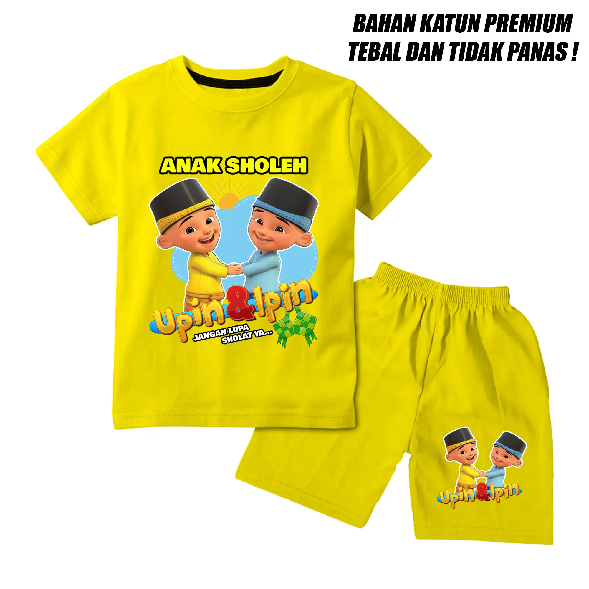 Setelan kaos anak laki laki perempuan motif upin ipin muslim bahan katun premium dtf