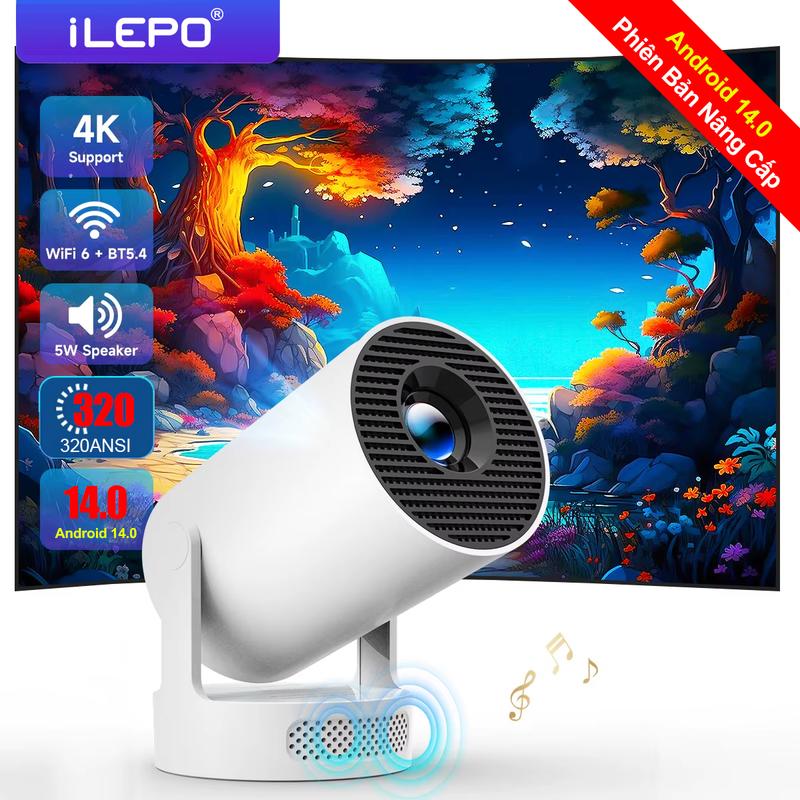 Máy chiếu mini HY300ULTRA hệ điều hành androi 14.0 kết nối wifi 2 băng tần giải trí gia đình xem bóng đá bảo hành 1 năm