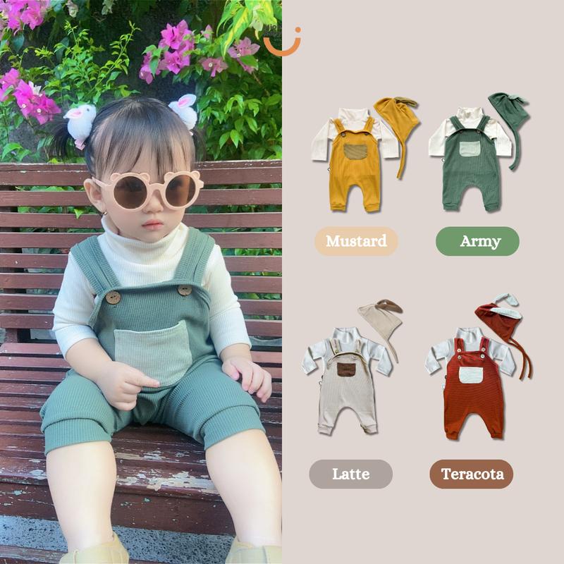 Mioubaby Overall Pocket Top Turtleneck Broken White / overall bayi / jumper bayi / jumpsuit bayi / playsuit bayi / romper anak / hadiah lahiran / baju anak perempuan / baju anak / waffle knit / baju anak / jumper anak / jumper bayi / jumpsuit bayi Newborn 1