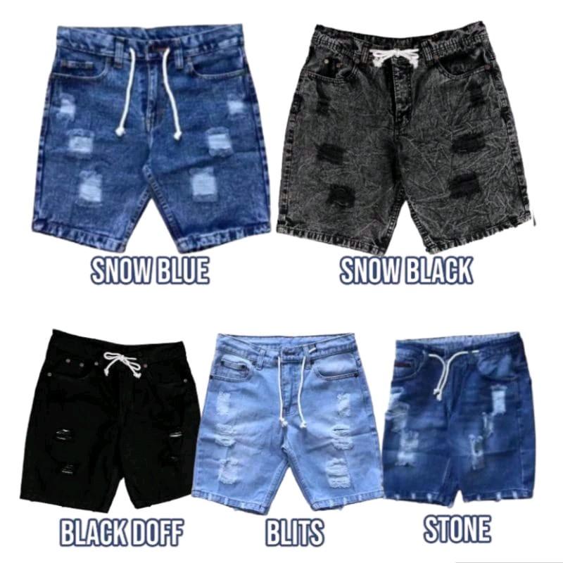 Celana Jeans Pendek Sobek Pria Wisker Jeans Pendek Ripped Robek Pria Premium Distro NEW 0