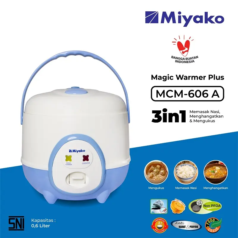 Miyako MCM-606A Putih Biru Rice Cooker [0.6 L]