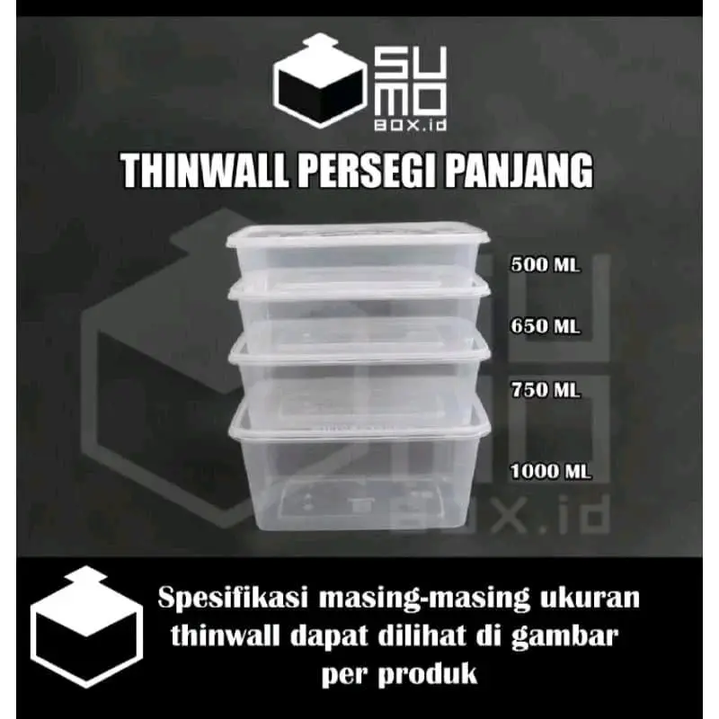 Thinwall persegi panjang ukuran 500- 1500 ml