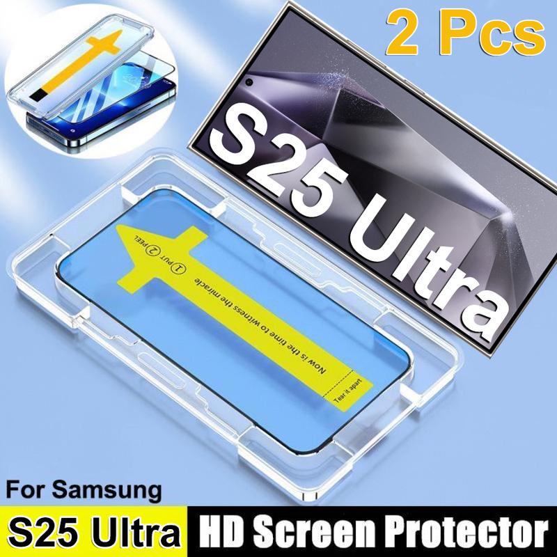  Phụ Kiện Dụng Cụ Lắp Đặt 2 Chiếc Kính Cường Lực Cạnh Cong Dành Cho Samsung S25FE S25Edge S25Ultra S25 + S25 S24Ultra S24FE S24 S23Ultra S23FE S23 S22 S21 Note20 Note10 Bảo Vệ Màn Hình Phim 