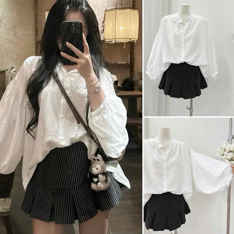 Áo sơ mi đũi hàn form TAY RỘNG mát mịn basic by Halinh M336