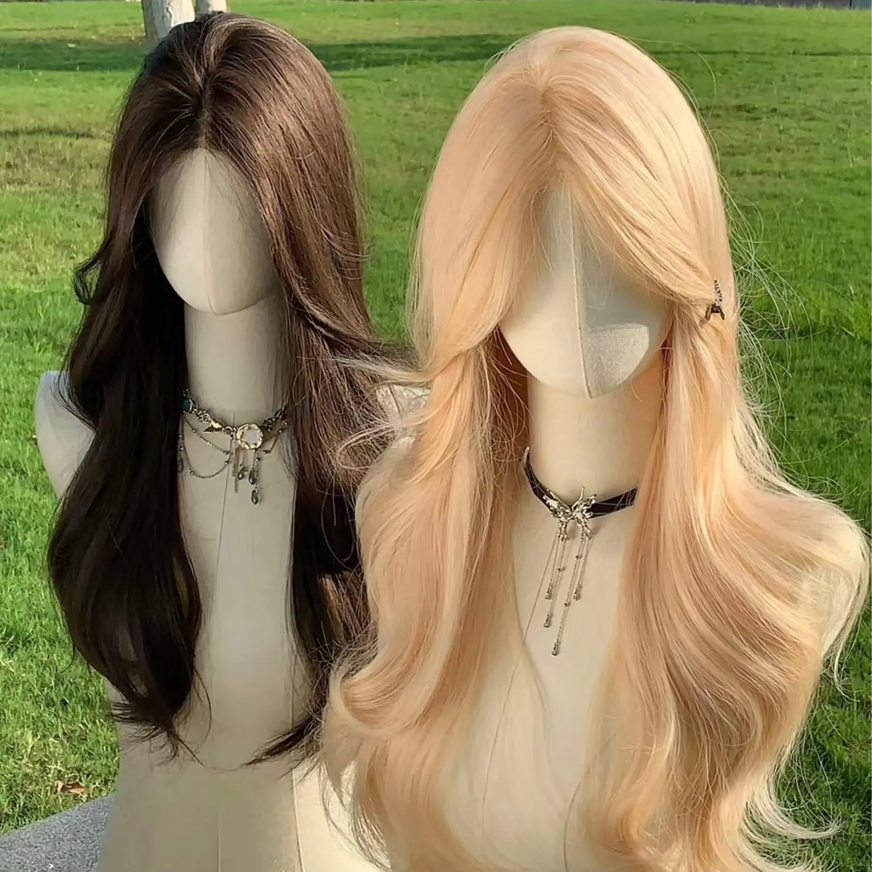 AEGYOSHOPPE - SZ019 LS9523 SKIN HALF LACE WIG 70 cm - Rambut Palsu Wig Wanita Korea Style Aesthetic Premium Fiber COD Black Golden