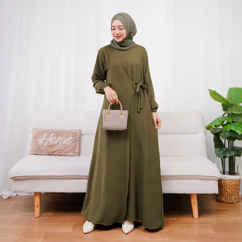 AZZARA Gamis Dress Wanita Crinkle Airflow Muslim Panjang Lebaran Maxi 2