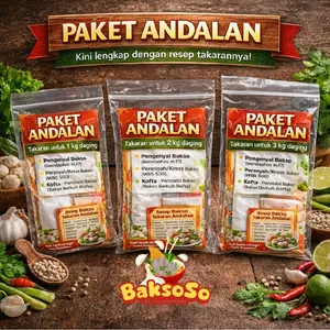 PAKET ANDALAN BaksoSo - 3 Formula Pengenyal Perenyah Penggaring Penstabil Bakso (wendaphos M17-WBS 500-Kofta) Bahan Tambahan Pangan untuk Bakso