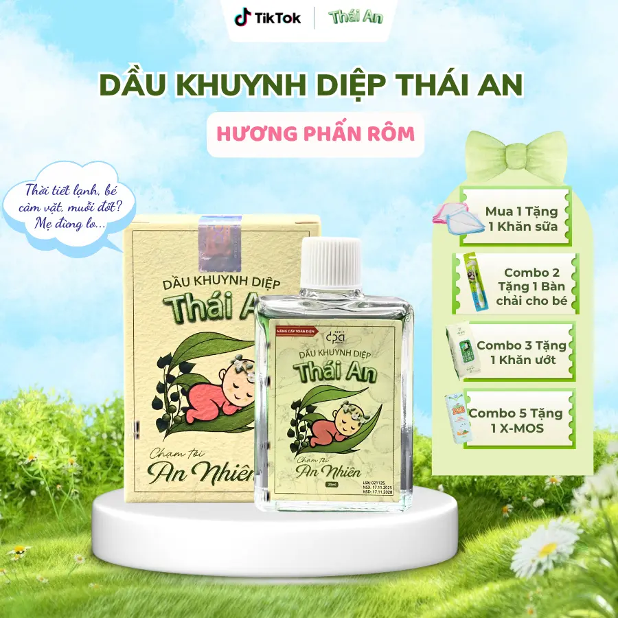 Dầu Khuynh Diệp Thái An Cho Bé Hương Phấn Rôm/Hương Hoa (Hộp 25ml/Vỉ 30ml)+Quà tặng Cho Bé