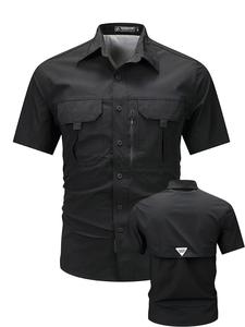 Camisa de trabajo para hombre de verano, de manga corta y secado rápido; táctica para exteriores con múltiples bolsillos, transpirable y con protección solar, diseño de malla en la espalda.