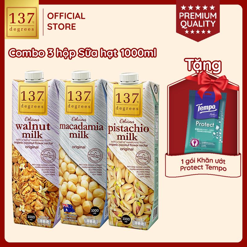 [MUA 3 HỘP 1L TẶNG 1 GÓI KHĂN ƯỚT TEMPO] Sữa Hạt Nguyên Chất Không Đường 137 Degrees Thái Lan Chính Hãng Dinh Dưỡng