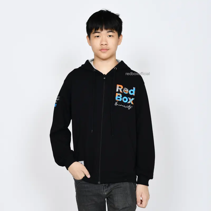 Sweater Jaket Hoodie Anak Laki Laki Remaja Tanggung Junior Katun Fleece Distro Hitam REDBOX Original 6